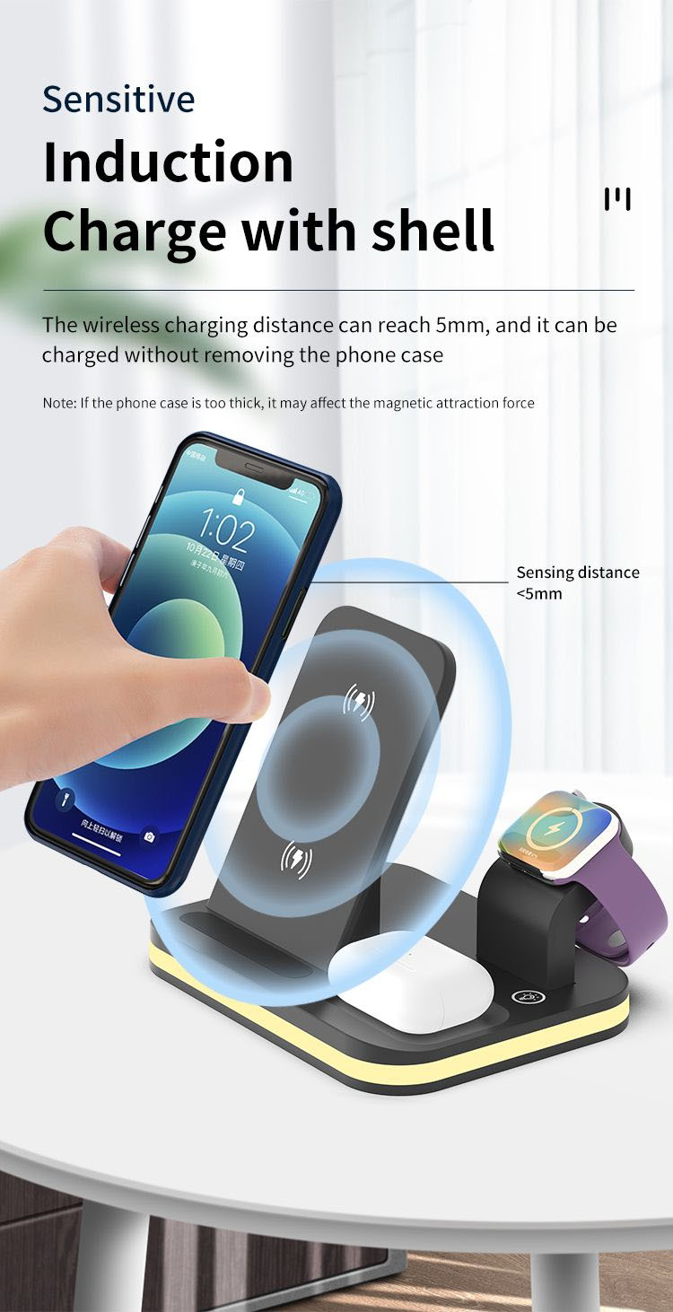 15W Wireless Charger, 4 in 1 Foldable Cell Phone Charger, Cell Phone Charging Station, Portable Wireless Charging Station, Portable Bluetooth Speaker, Timer Alarm Clock