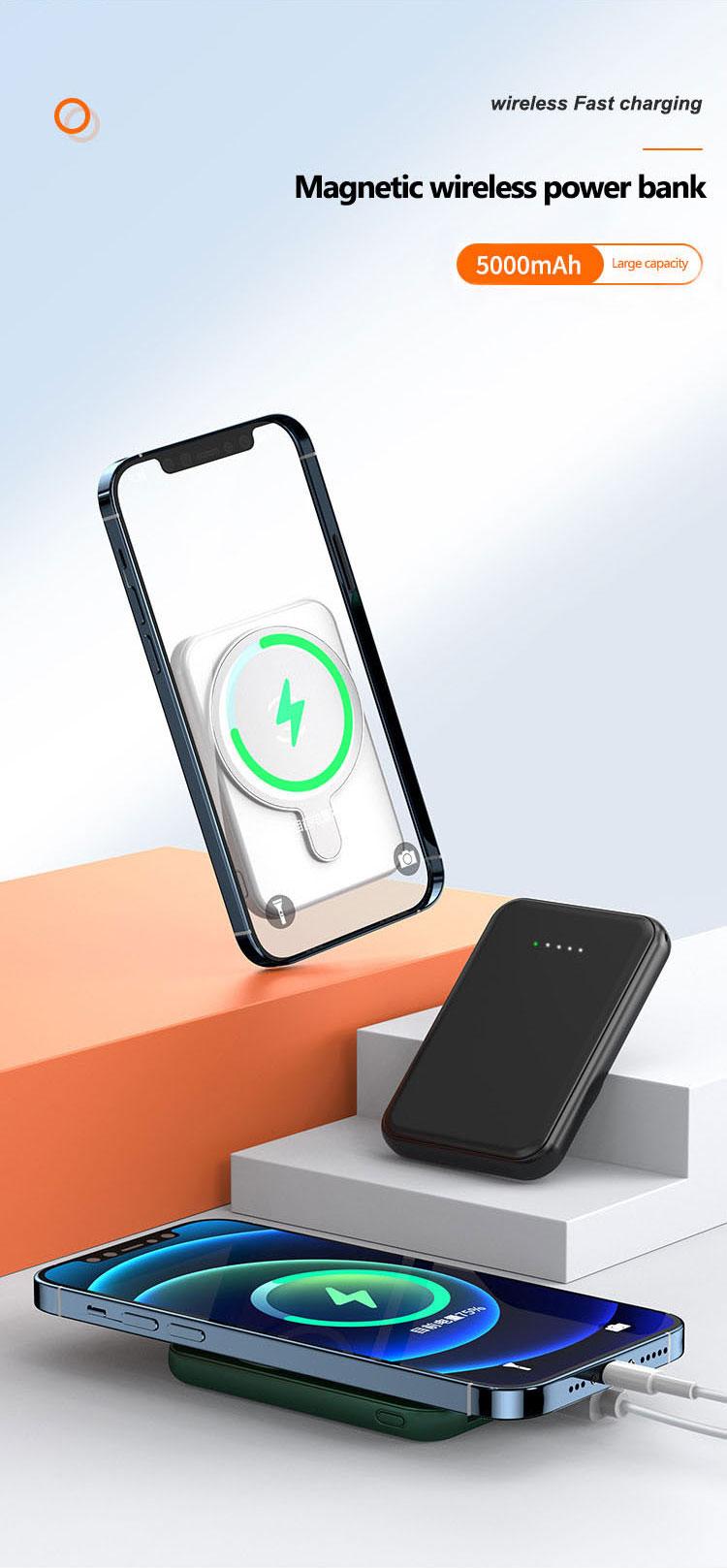 Surbort Magnetic Wireless Charger, Portable Charger, Mini Mobile Power, Mobile Phone Charger